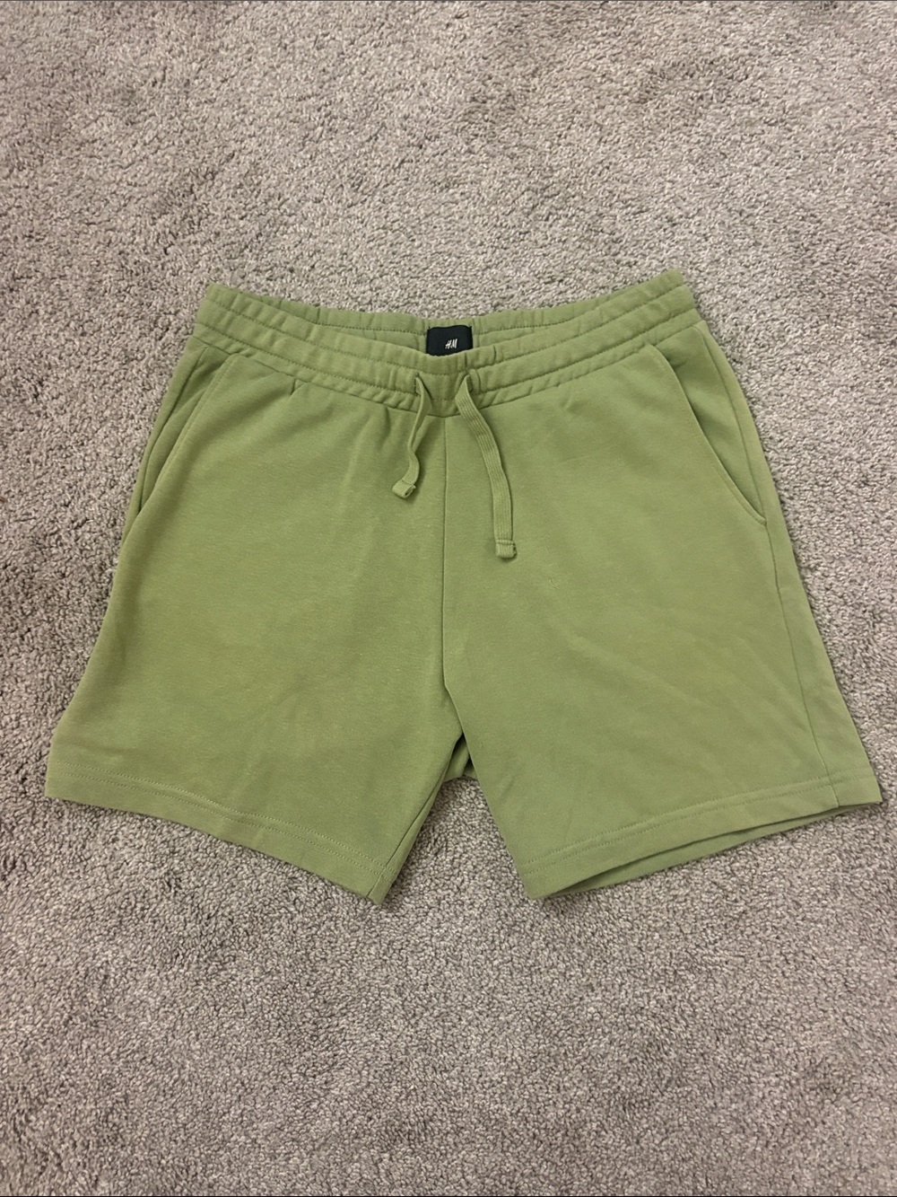 H&M Men’s Regular Fit Olive Green Athletic Shorts